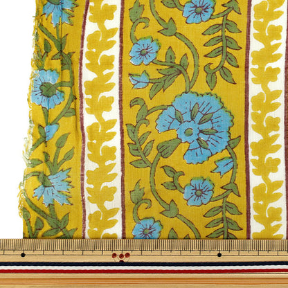 [Quantité à partir de 5] Tissu "Voile indien imprimé motif floral jaune RAVOI-26B”