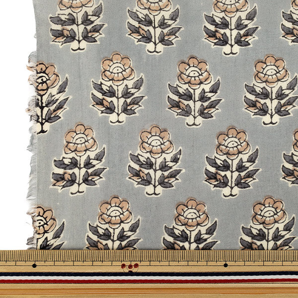 [Cantidad desde 5] Tela "Voile indio estampado floral gris RAVOI-26E”