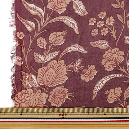 [Quantité à partir de 5] Tissu "Voile indien imprimé motif floral marron RAVOI-26N