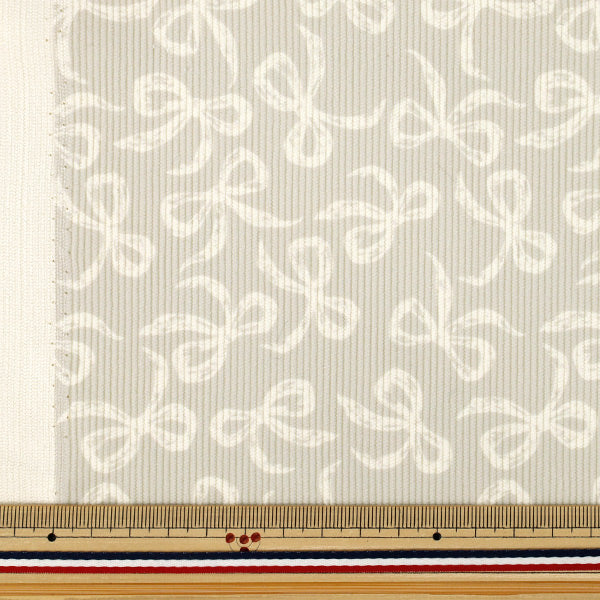 [Quantité à partir de 5] Tissu ``Bon appel Ruban Gris x Blanc cassé NRF-16-GRY"