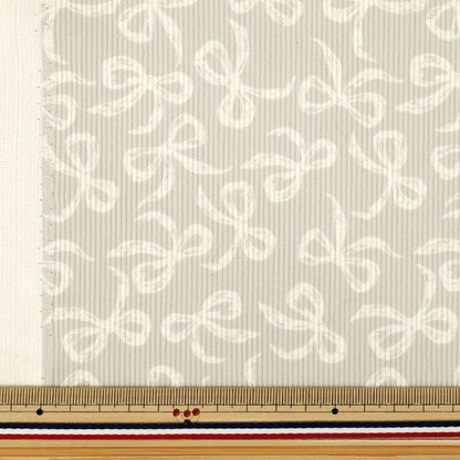 [Quantité à partir de 5] Tissu ``Bon appel Ruban Gris x Blanc cassé NRF-16-GRY"