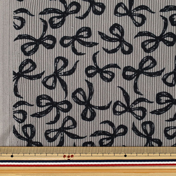 [Quantité à partir de 5] Tissu ``Bon appel Ruban Gris x Noir NRF-16-CGRY"