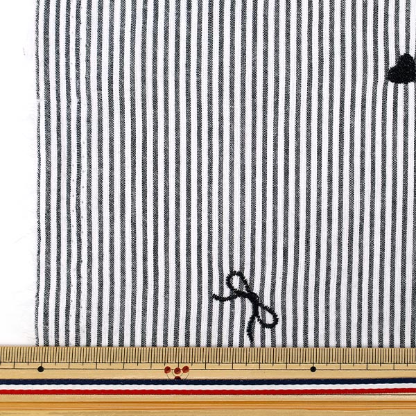 【数量5から】 生地 『ストライプ刺繍 ブラック TF-96BK』