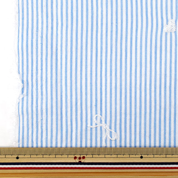 【数量5から】 生地 『ストライプ刺繍 ライトブルー TF-96LBL』