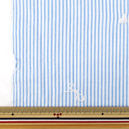 【数量5から】 生地 『ストライプ刺繍 ライトブルー TF-96LBL』