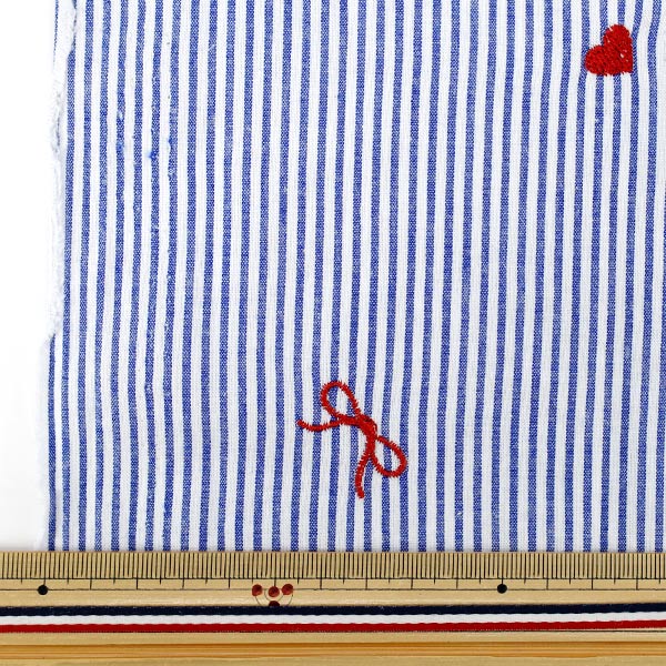 【数量5から】 生地 『ストライプ刺繍 ネイビー TF-96NV』