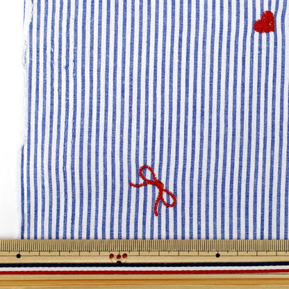 【数量5から】 生地 『ストライプ刺繍 ネイビー TF-96NV』
