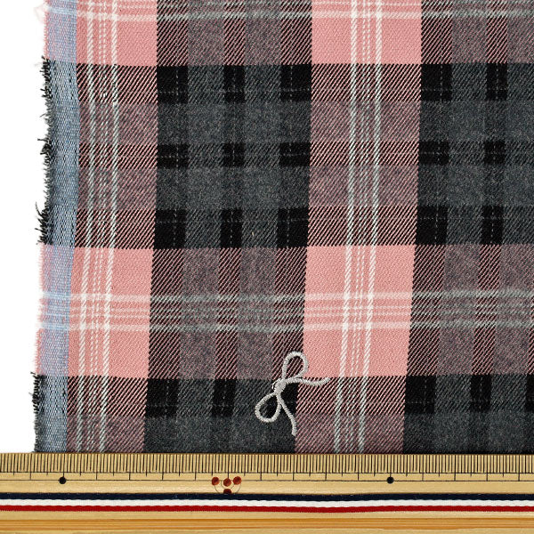 [Quantità da 5] Tessuto "Ricamo tartan check tinto filo rosa TF-97-P”