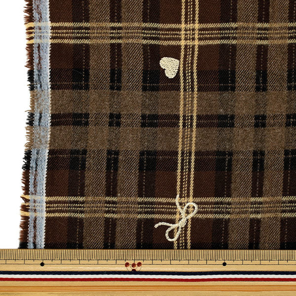 [Quantité à partir de 5] Tissu "Broderie à carreaux tartan teint en fil marron TF-97-BE”