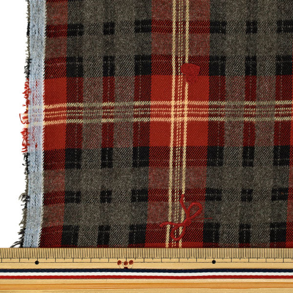 [Quantità da 5] Tessuto "Ricamo tartan check tinto filo rosso TF-97-R”