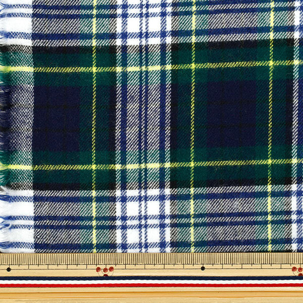 [Quantity from 5] Fabric "Flexible brushed check tartan check white x green TRC25-T6" 【YuzawayaOriginal]