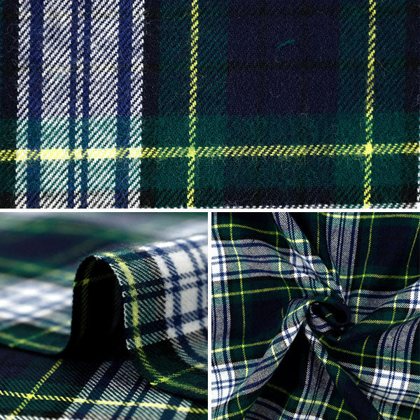[Quantity from 5] Fabric "Flexible brushed check tartan check white x green TRC25-T6" 【YuzawayaOriginal]