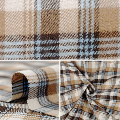 【数量5から】 生地 『しなやか起毛チェック タータンチェック モカ×ブルー TRC25-T9』 【ユザワヤオリジナル】