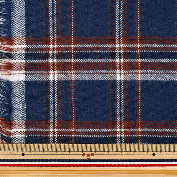 【数量5から】 生地 『しなやか起毛チェック タータンチェック ブラウン×ネイビー TRC25-T4』 【ユザワヤオリジナル】
