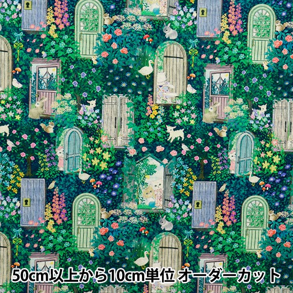 [Cantidad a partir de 5] Tela "22 lino de algodón fabricadoláminas Impresión digital Secret Garden Navy DP-4856-4C"