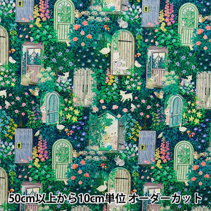 [Cantidad a partir de 5] Tela "22 lino de algodón fabricadoláminas Impresión digital Secret Garden Navy DP-4856-4C"