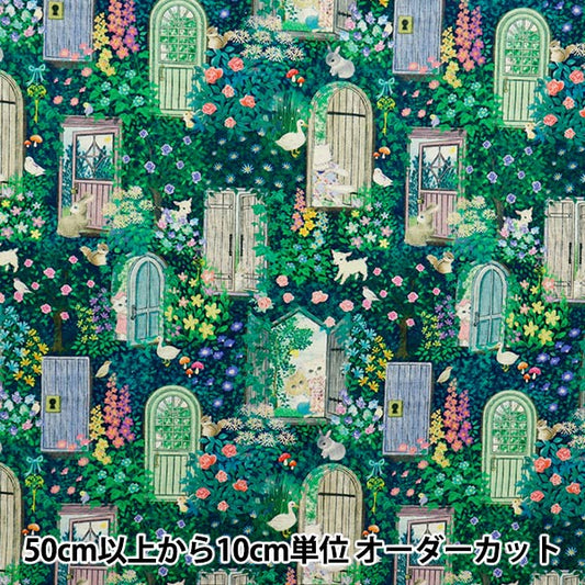 [Cantidad a partir de 5] Tela "22 lino de algodón fabricadoláminas Impresión digital Secret Garden Navy DP-4856-4C"