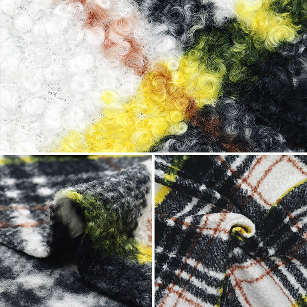 [From quantity 5] Fabric "Curly Wool Like Black Yellow Check CRWLLK-5BYC"