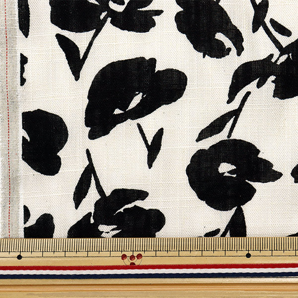 [數量從5開始] 織物 “ Toromi亞麻印刷弗洛拉多特白色X黑色liryp-fd-whbk"
