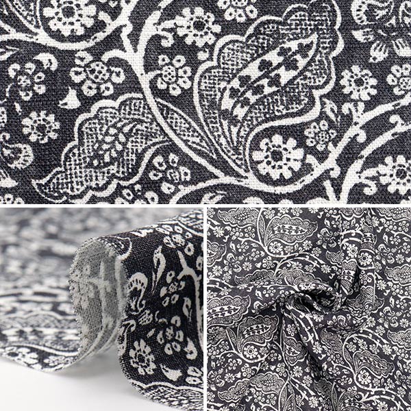 [Cantidad a partir de 5] Tela "Toromi Linen Print Leafchintz Carcoal Liryp-LC-Ch"