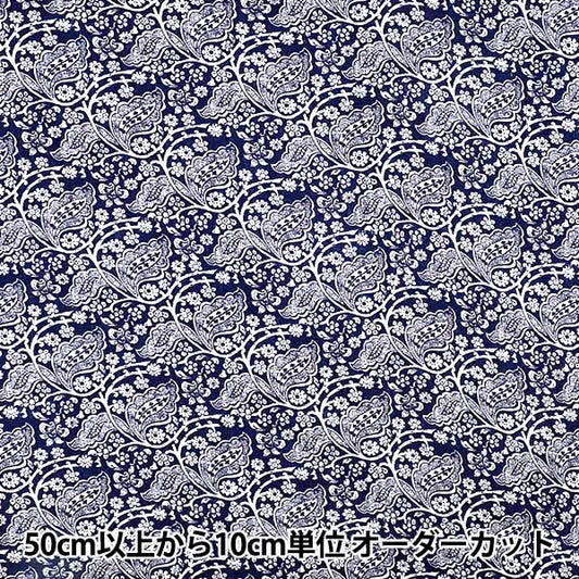 [Quantité à partir de 5] Tissu "Lin épais imprimé LEAFCHINTZ marine LIRYP-LC-NV”