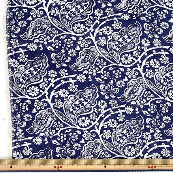 [Quantità da 5] Tessuto "Stampa in lino spesso LEAFCHINTZ navy LIRYP-LC-NV”