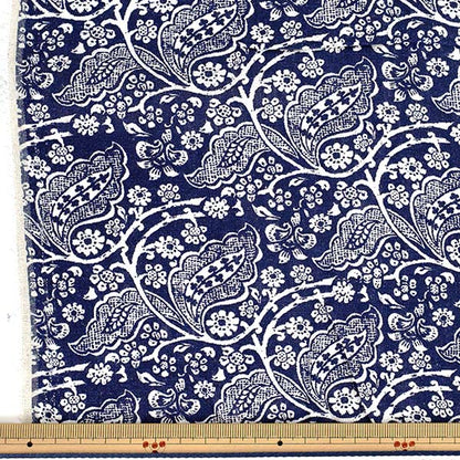 [Quantità da 5] Tessuto "Stampa in lino spesso LEAFCHINTZ navy LIRYP-LC-NV”