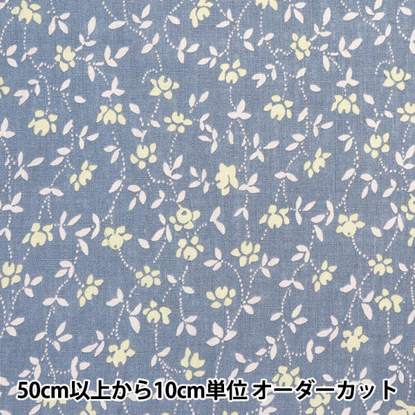 [数量从5开始] 织物 “ Toromi亚麻印花白色蓝色X黄色liryp-wi-Blye"