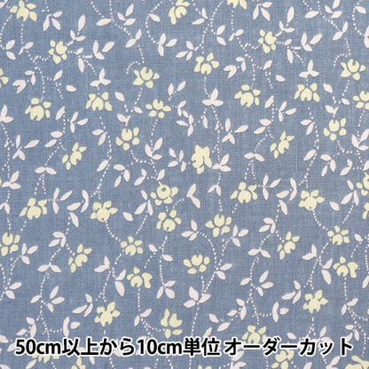 [数量从5开始] 织物 “ Toromi亚麻印花白色蓝色X黄色liryp-wi-Blye"