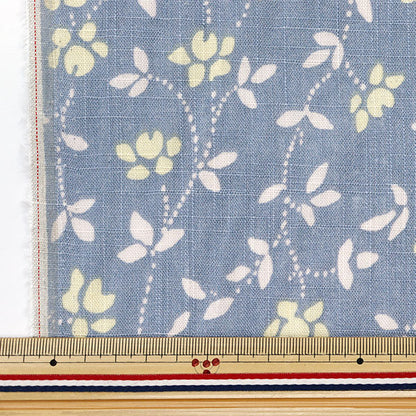 [数量从5开始] 织物 “ Toromi亚麻印花白色蓝色X黄色liryp-wi-Blye"