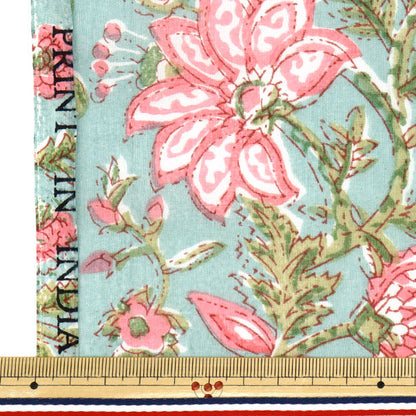 [數量從5開始] 織物 “印度沸騰的花卉圖案綠色X粉紅色RAM-BOI-25A"