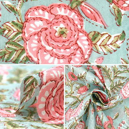 [數量從5開始] 織物 “印度沸騰的花卉圖案綠色X粉紅色RAM-BOI-25A"