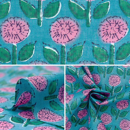 [数量从5开始] 织物 “印度沸腾的花卉图案蓝色x粉红色的RAM-BOI-25B"