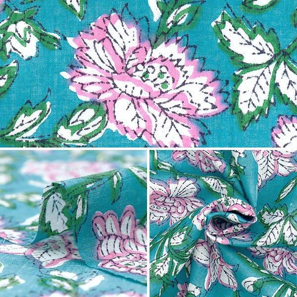 [数量从5开始] 织物 “印度沸腾印花SARASA绿色X粉红色RAM-BOI-25C"