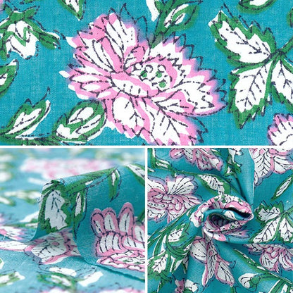 [数量从5开始] 织物 “印度沸腾印花SARASA绿色X粉红色RAM-BOI-25C"