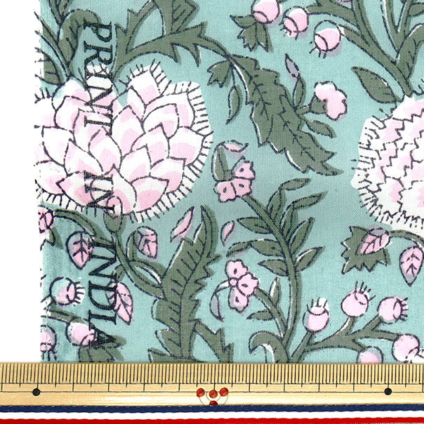 [数量从5开始] 织物 “印度沸腾印花SARASA绿色X粉色Ram-Boi-25e"