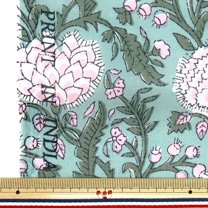 [数量从5开始] 织物 “印度沸腾印花SARASA绿色X粉色Ram-Boi-25e"