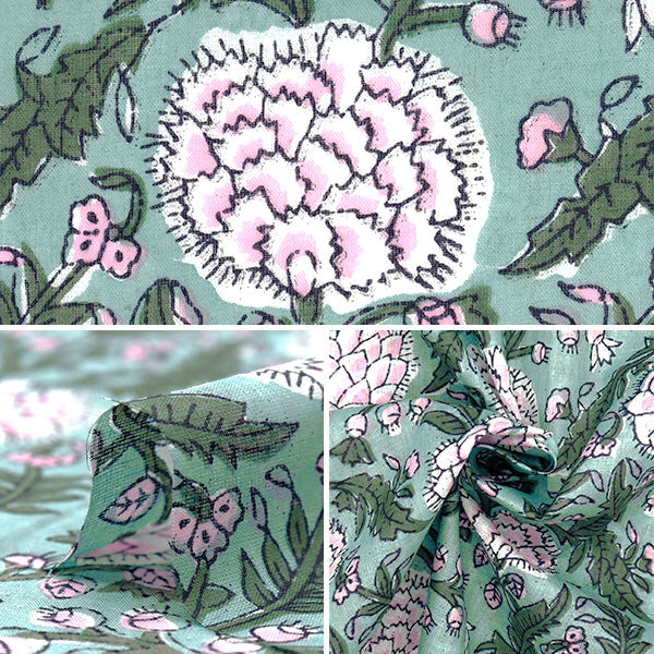 [数量从5开始] 织物 “印度沸腾印花SARASA绿色X粉色Ram-Boi-25e"