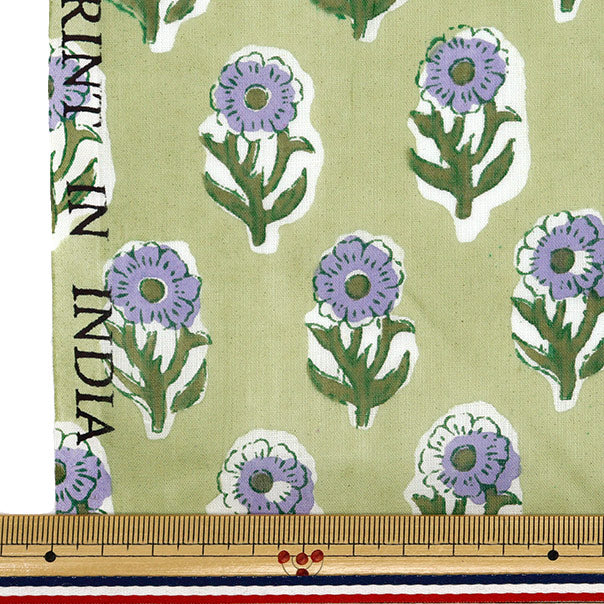 [الكمية تبدأ من 5] الأقمشة "نمط الأزهار الهندي طباعة الأزهار الأخضر X الأرجواني RAM-BOI-25I"