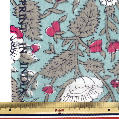 [الكمية تبدأ من 5] الأقمشة "بطبعة غليان هندية نمط الأزهار الأزرق x وردي رام-بوي -25J"