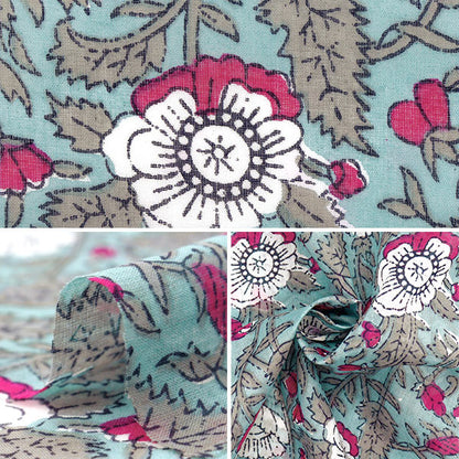 [الكمية تبدأ من 5] الأقمشة "بطبعة غليان هندية نمط الأزهار الأزرق x وردي رام-بوي -25J"