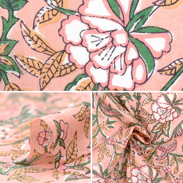 [数量从5开始] 织物 “印度沸腾印花萨拉萨鲑鱼x粉红色的拉姆 -  boi-25m"