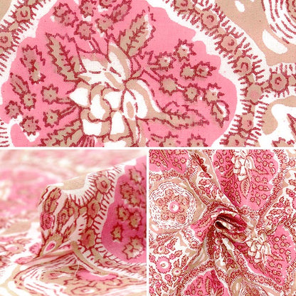 [الكمية تبدأ من 5] الأقمشة "غليان هندي طباعة الأزهار السلمون x وردي رام-بوي -25Q"