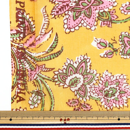 [5부터 시작하는 수량] 천・원단 "Indian Book Print Sarasa Yellow X Pink Ram-Boi-25R"