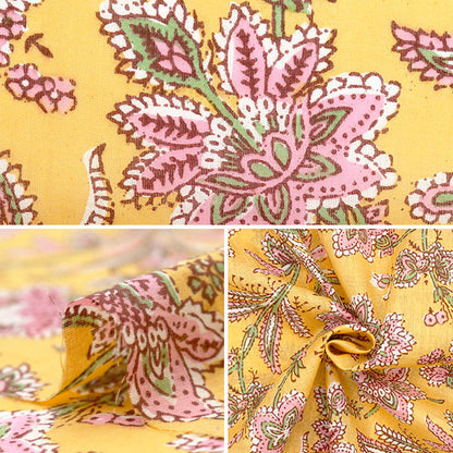 [5부터 시작하는 수량] 천・원단 "Indian Book Print Sarasa Yellow X Pink Ram-Boi-25R"