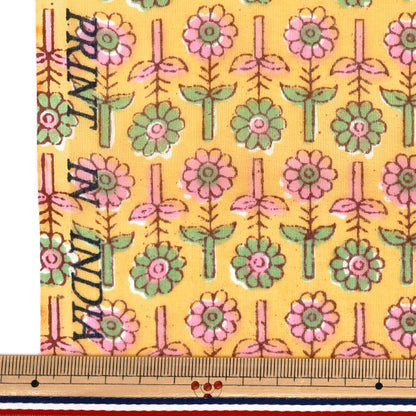 [الكمية تبدأ من 5] الأقمشة "غليان هندي طباعة الأزهار الأصفر x وردي رام-بوبي -25S"