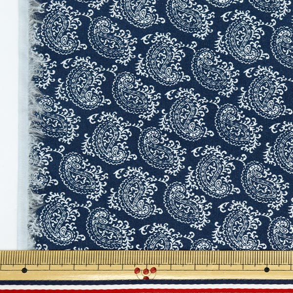 [数量从5开始] 织物 "60草坪印刷佩斯利图案海军60LA25-SP-NV" 【Yuzawaya原来的】