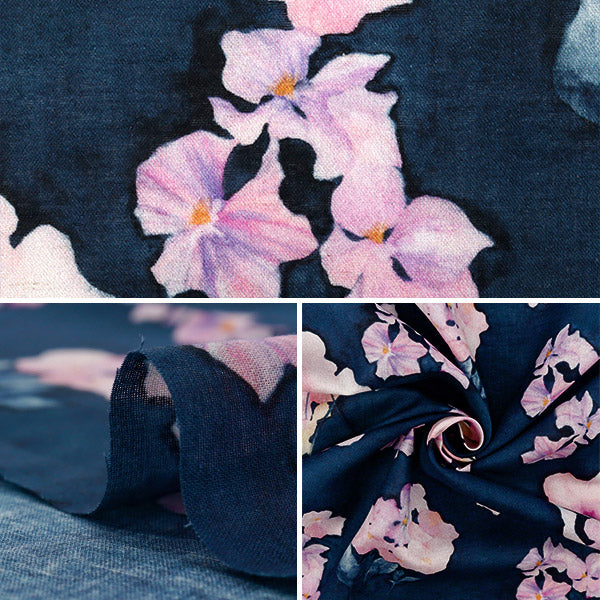 [5부터 시작하는 수량] 천・원단 "Yui Cotton Linen Compass Inkjet Viola egxa-6426-1a" KOKKA