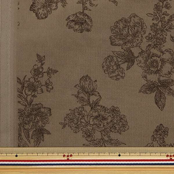 21-Wale Corduroy Print Floral Pattern Brown Fabric - Yuzawaya
