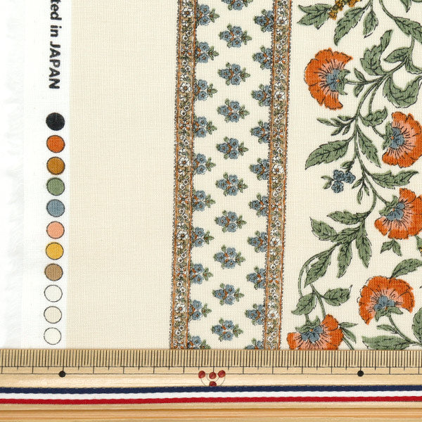 【数量5から】 生地 『シルキーライクコットン 更紗 アイボリー×オレンジ SP5000-3B』